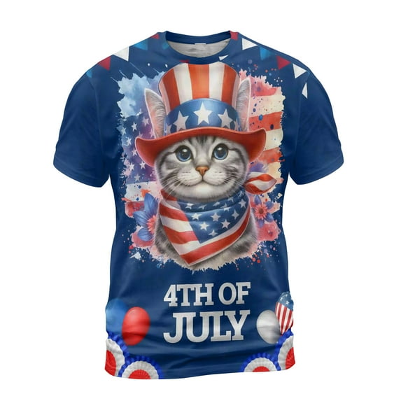 Patriotic American Shorthair Celebrates 4th of July All Over Print 3D Shirt Unisex Merch Cat Lover Kitten Owner Gifts - 02009