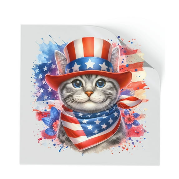 Patriotic American Shorthair Celebrates 4th of July Cutout Transfer Sticker Cat Lover Kitten Owner Gifts Transparent Decal Art Decor - 02009