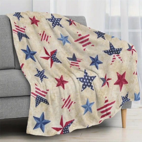 Patriotic American Star Flannel Throw Blanket,4th of July Vintage Print Soft Cozy Blanket for Couch,Bed,Living Room,Office,Home Decor,27.56x39.37 inch
