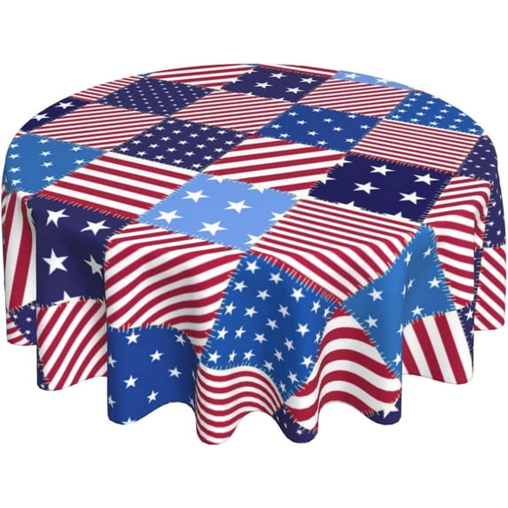 Patriotic American Stars Flag Tablecloth USA Independence Mermorial Day Round Tablecloths Circular Table Cloths Cover Washable Polyester Tabletop Runner for Kitchen Party Picnic Dining Decor 60 Inch