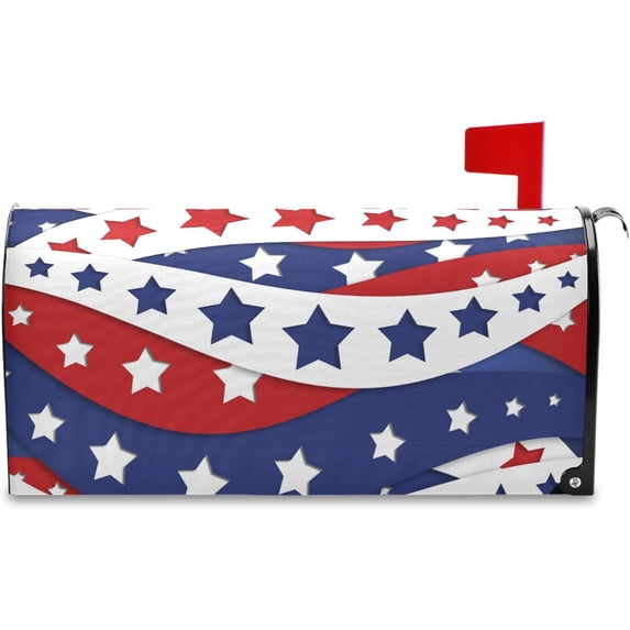 Patriotic American Stars Mailbox Cover Memorial Day 4th of July Mailbox Covers Magnetic Large Oversized 21"X25.5" Mailbox Wraps Post Letter Box Cover Garden Decorations