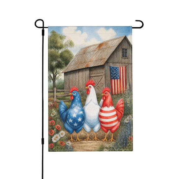 Patriotic American Stars and Stripes Rooster Garden Flag for Memorial Day and 4th of July Outdoor Farmhouse Decor 12x18 in