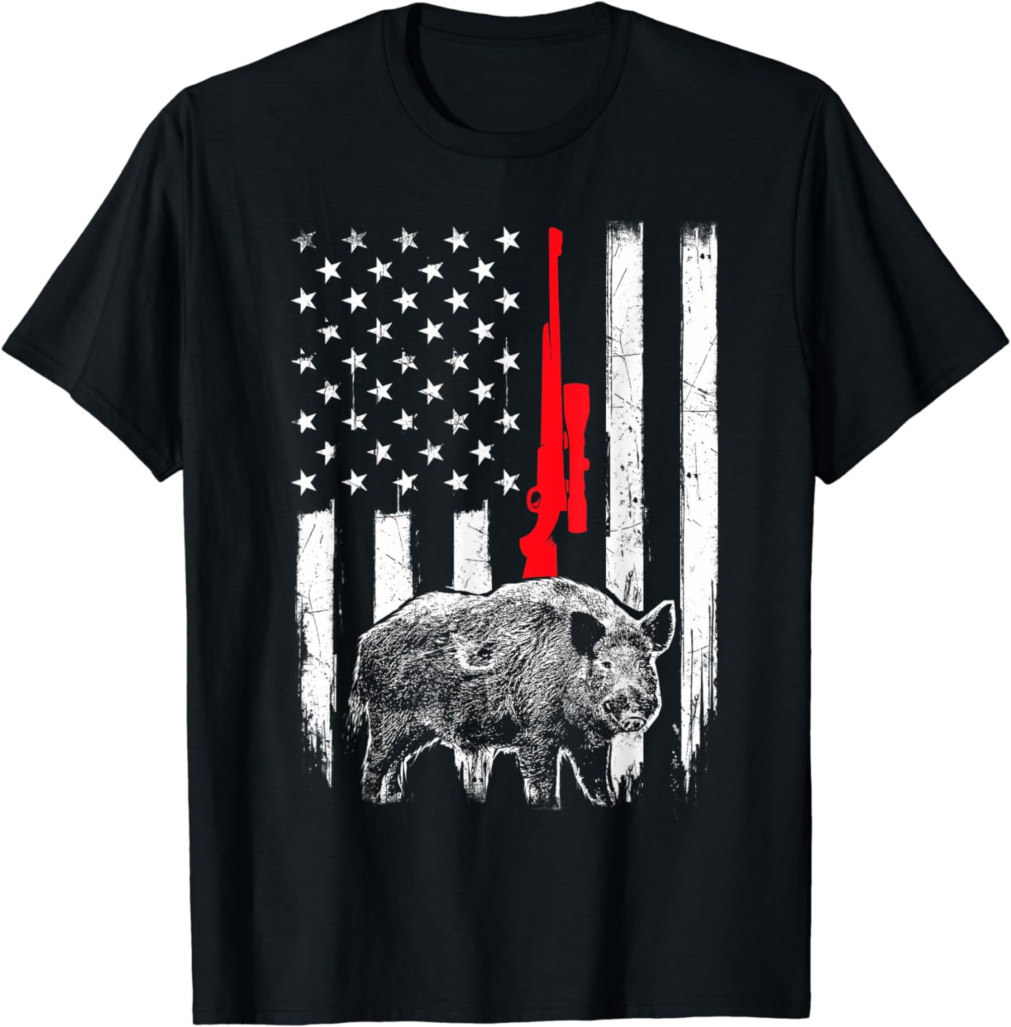 Patriotic American USA Flag - Boar Hunting Wild Hog Hunter T-Shirt