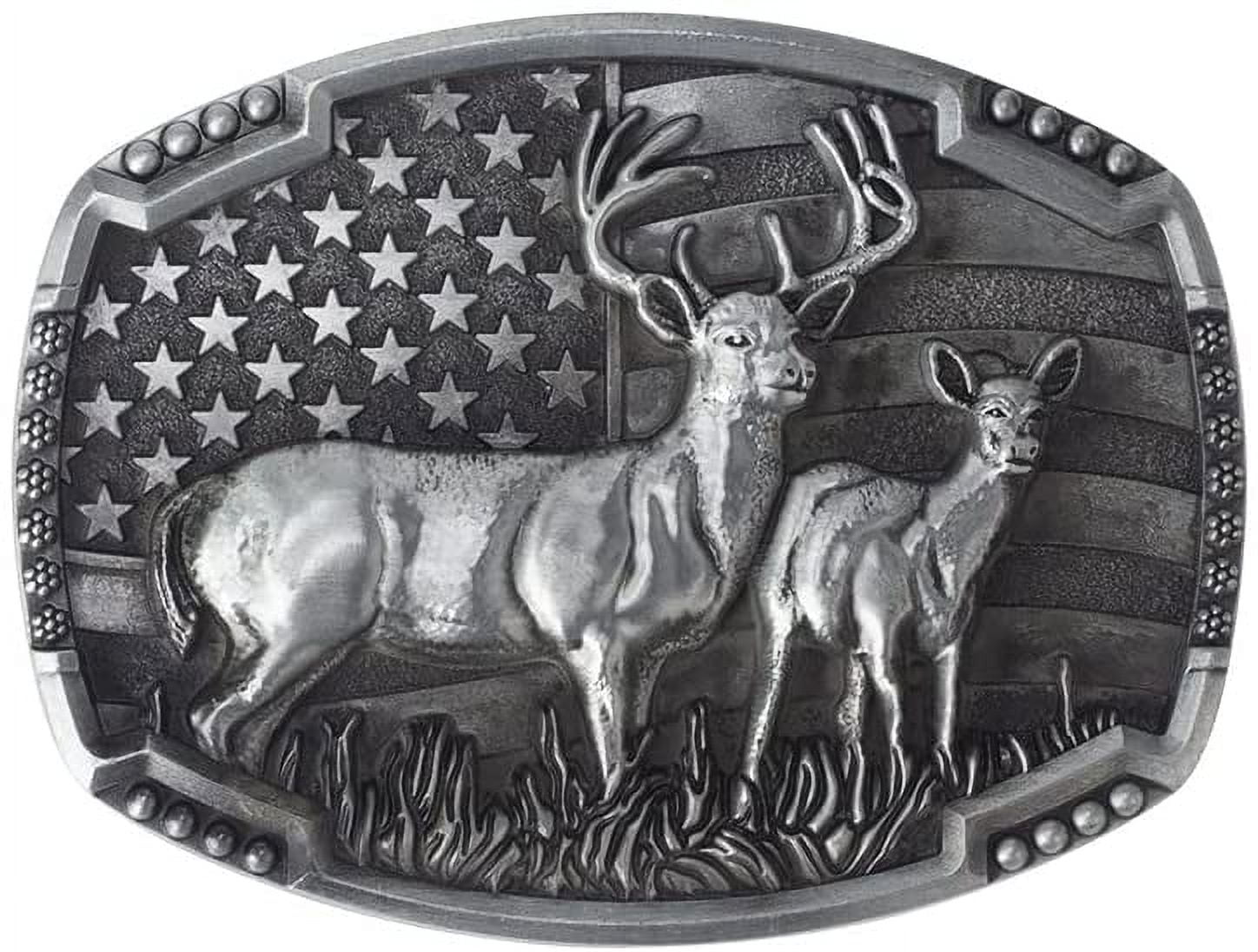 Patriotic American flag Elk Deer Norse Viking Deer Head Punk Rodeo Deer  Western Cowboy Belt Buckle Deer Belt Buckle for Men