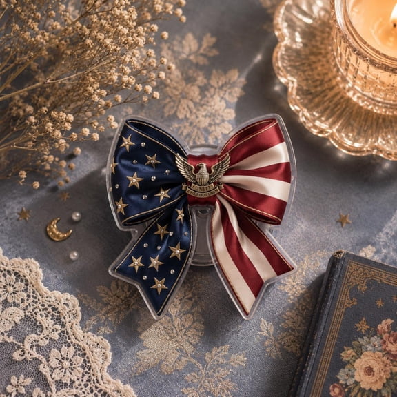 Patriotic Americana Bow MagSafe Phone Grip: Coquette USA Flag Aesthetic Magnetic Phone Holder, 4th of July Cowgirl Preppy Girl Gift
