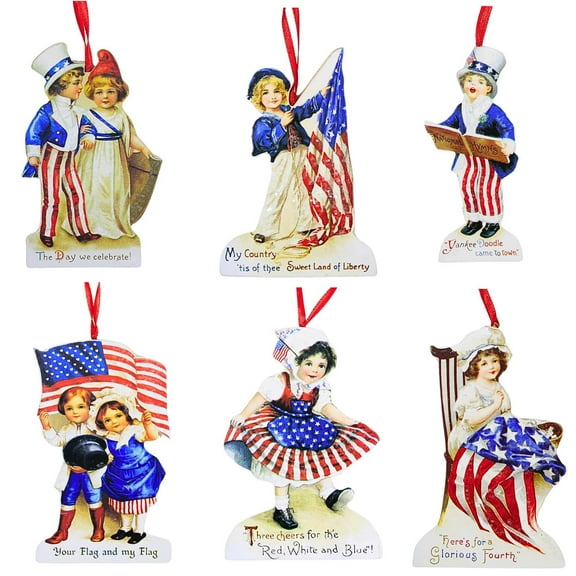 Patriotic Americana Die Cut Ornaments S/6 Ornament Patriotic Star Stripe Rl6570 Set/6