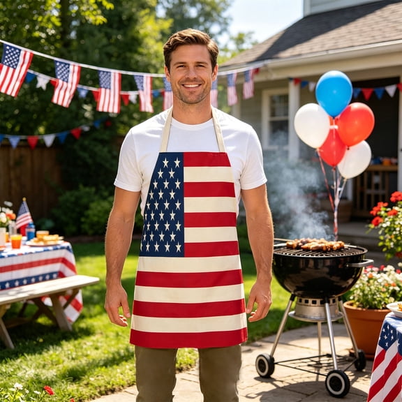 Patriotic Apron, 4th of July Adjustable Bib Apron, Red White Blue Waterproof Kitchen Apron, 27x22 Inch Oil Proof Cooking Smock, Lightweight Chef Wear For Grilling, Baking, Gardening, Crafting