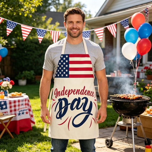 Patriotic Apron, 4th of July Adjustable Bib Apron, Red White Blue Waterproof Kitchen Apron, 27x22 Inch Oil Proof Cooking Smock, Lightweight Chef Wear For Grilling, Baking, Gardening, Crafting
