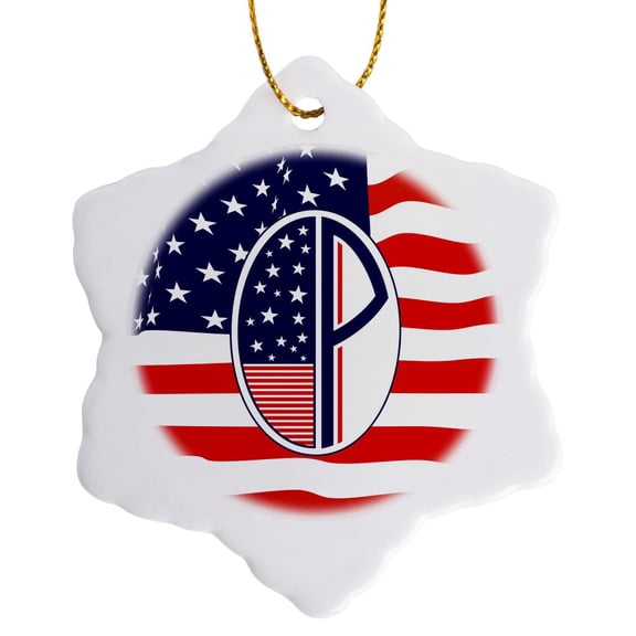 3drose, Patriotic Art Deco Monograms- Initial Letter P, 3 inch Snowflake Porcelain Ornament