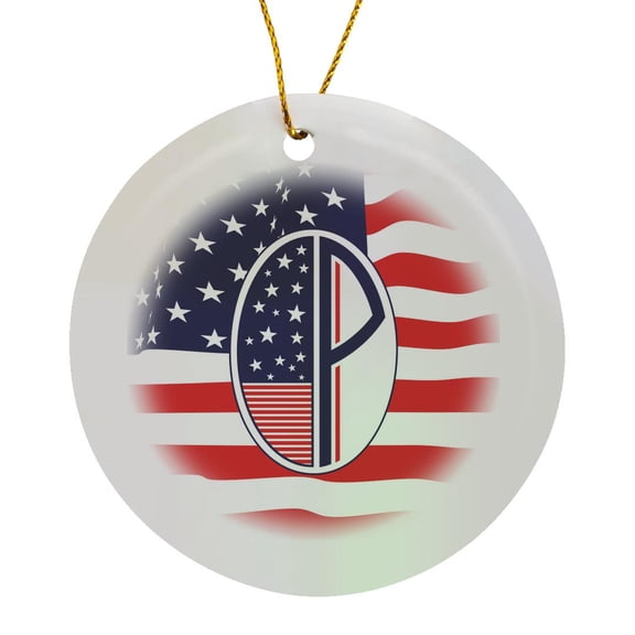 3drose, Patriotic Art Deco Monograms- Initial Letter P, Circle Porcelain Ornament