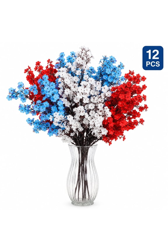 4th of July Flowers - Fake Silk Red White Blue Patriotic Flowers for Independence Day for Independence Day Home Decor 12 Pack