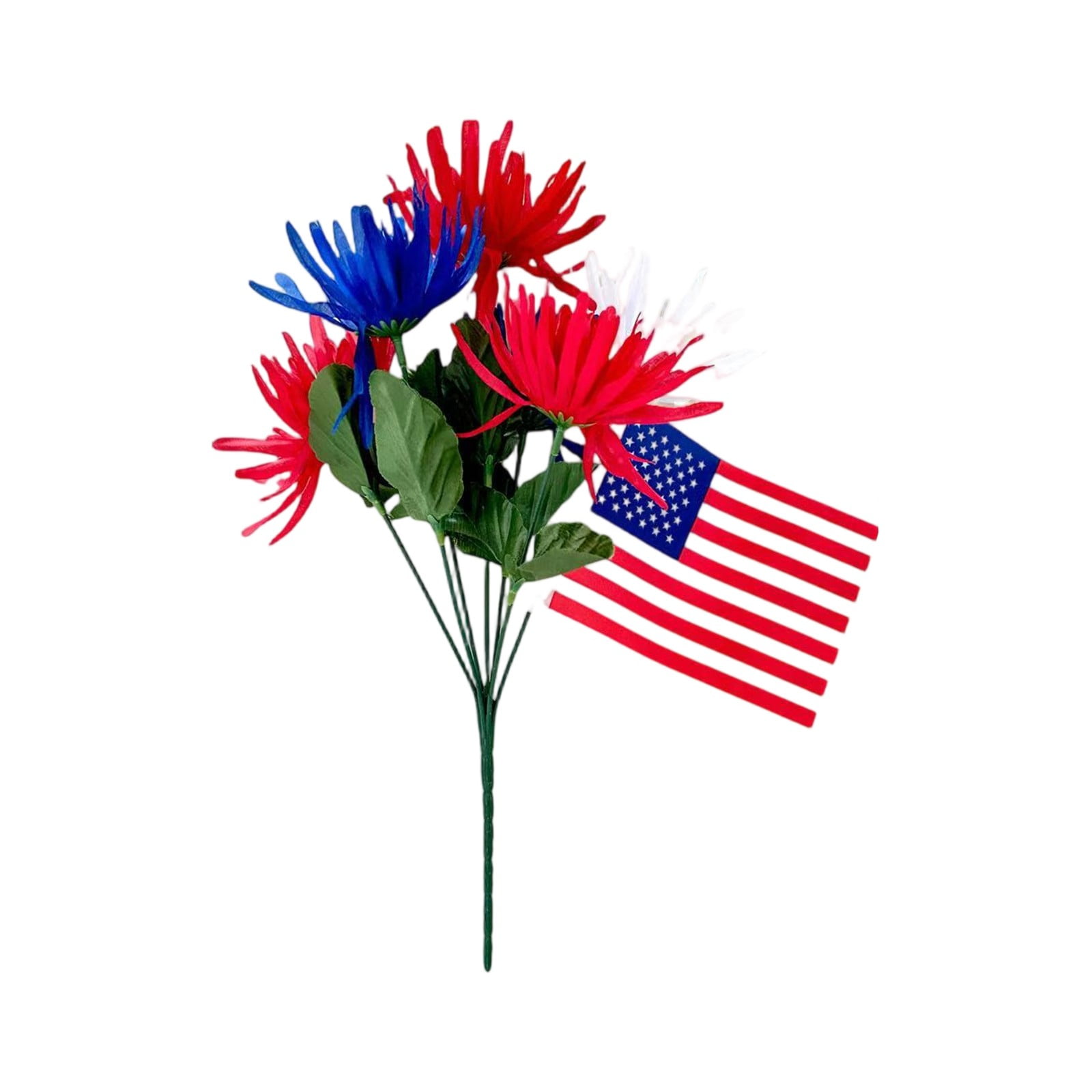 Patriotic Artificial Flower Bouquet with American Flag, Red White Blue ...