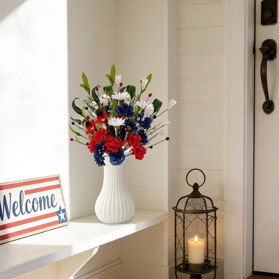 Patriotic Artificial Flower Memorial Bouquets–Red,White&Blue Silk Flowers for 250th Independence Day,Artificial Flowers for Cemetery for 4th of July & Memorial Day Grave Tribute Decor