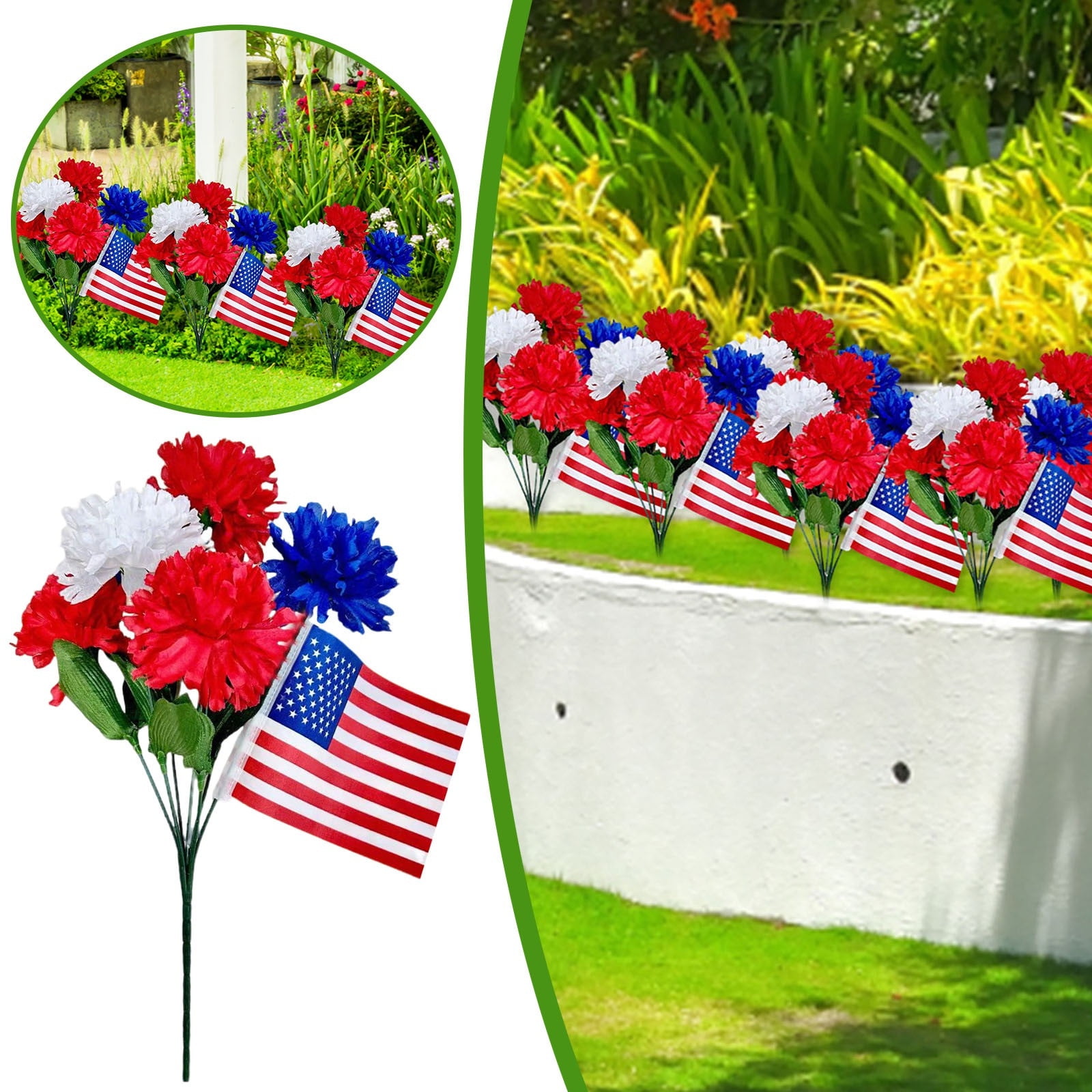 Red White Blue Artificial Cemetery Bouquet HO2NLE Artificial Flowers ...