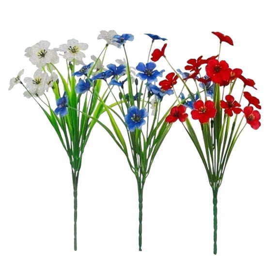 Patriotic Artificial Flowers 7 Stems Red White Blue Mix For 4Th Of July Table Centerpiece Decor