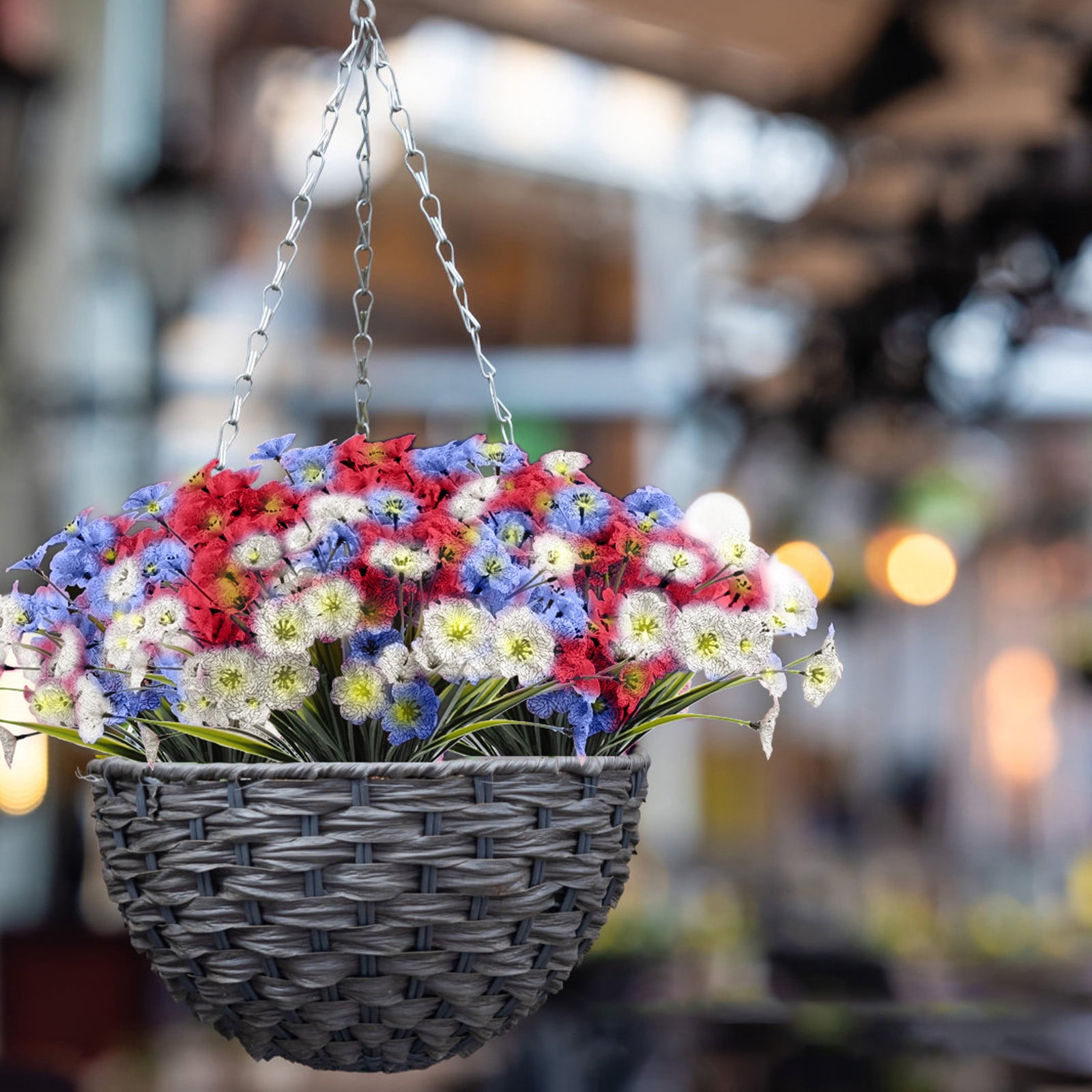 Patriotic Artificial Flowers Red White Blue Bouquet Fake Silk Greenery ...