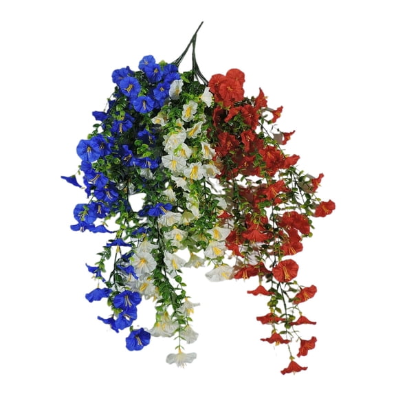 Patriotic Artificial Flowers, Tricolor Red White and Blue Decorations for 4th of July, Memorial Day Outdoor Decor, No Maintenance Pansy Style Blooms for Yard, Porch, and Patio