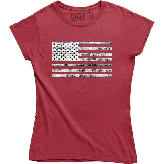 Patriotic Athletic Fit Distressed Grunge USA US Flag Womens T-Shirt