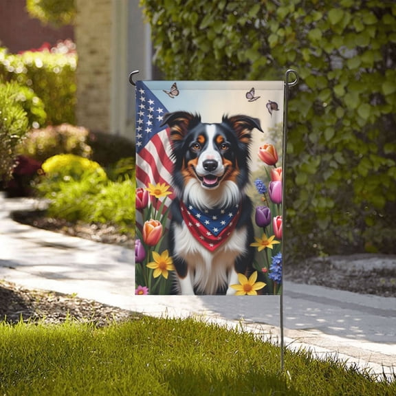 Patriotic Aussie Dog Garden Flag 12x18 Inch DoubleSided Spring Summer Yard Flag Floral American Flag Dog Banner Outdoor House Decoration Home Gifts for Men Women Birthday Gifts Memorial Day