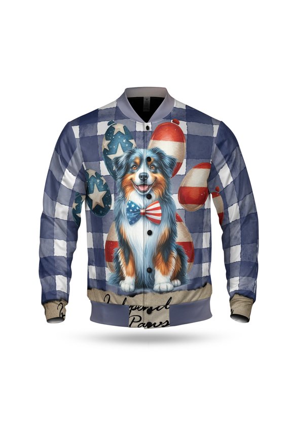 Patriotic Australian Shepherd 4th of July Independence Paws All Over Print 3D Baseball Jacket Aussie Dog Lover Gifts Bomber Jacket Softball - 02010