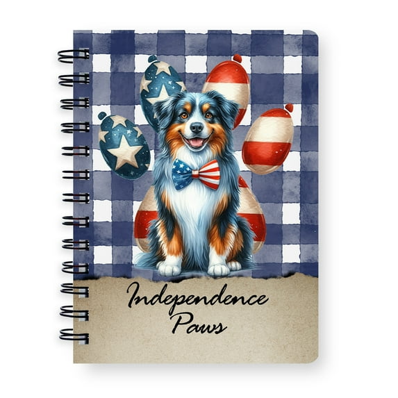 Patriotic Australian Shepherd 4th of July Independence Paws Spiral Bound Journal Aussie Dog Lover Gifts 5x7in Spiral Notebook - 02010