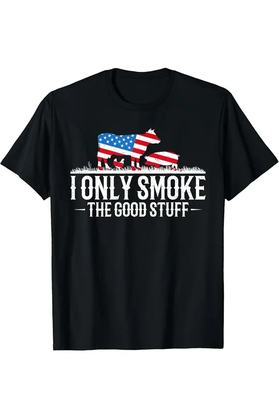 Patriotic BBQ Smoker Cow Pig Chicken for Pitmaster Men Short Sleeve T-Shirt