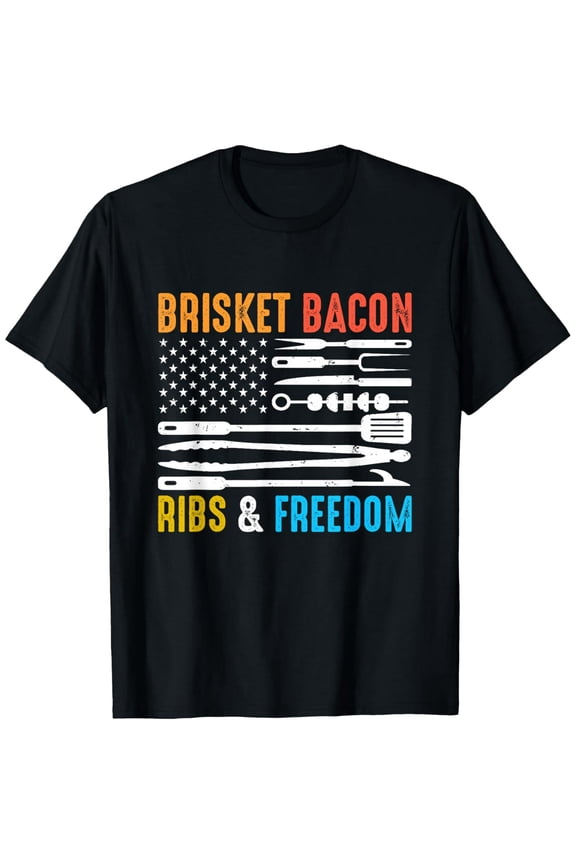Patriotic BBQ Tools American Flag Design for Men Grill Master Graphic Tee