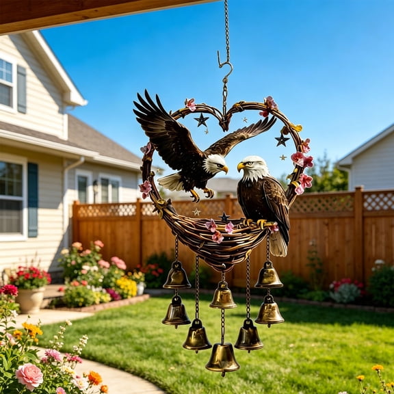 Patriotic Bald Eagle Acrylic Metal Wind Chime,Bell Hanging Wind Spinner for Patio,Garden,Porch Decor,Independence Day Housewarming Holiday Present