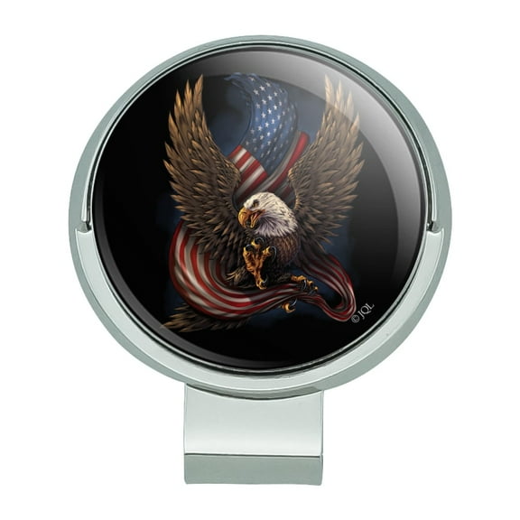 Patriotic Bald Eagle American USA Waving Flag Golf Hat Clip With Magnetic Ball Marker