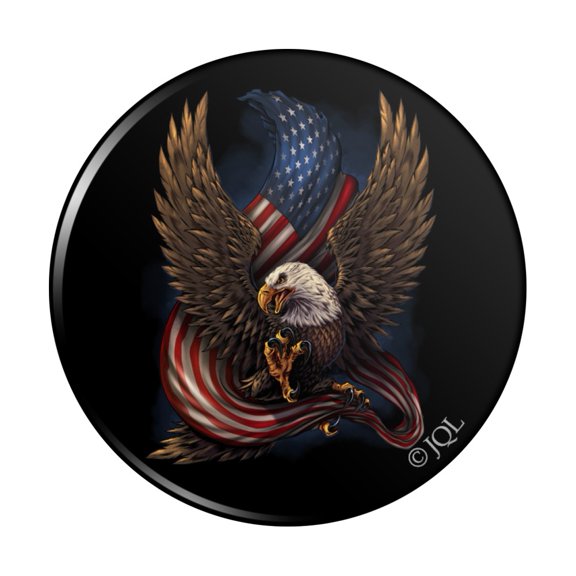Patriotic Bald Eagle American USA Waving Flag Pinback Button Pin