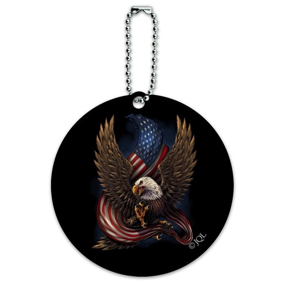 Patriotic Bald Eagle American USA Waving Flag Round Luggage ID Tag Card Suitcase Carry-On