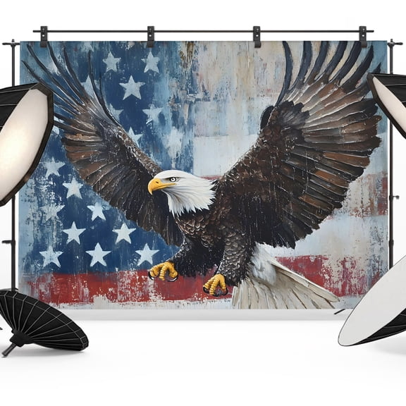 Patriotic Bald Eagle Backdrops for Photography, Retro American Flag Independence Day Fabric Photo Background Sturdy Studio Props for Photo Studio, Video Recording, Booth & Photoshoot 12x8ft