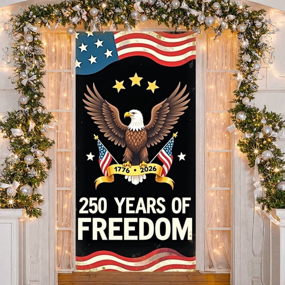 Patriotic Bald Eagle Banner US Flag Pattern Backdrop 1776-2026 Mark Vintage Design for Independence Day Party 250th Anniversary Celebration Patriotic Rally