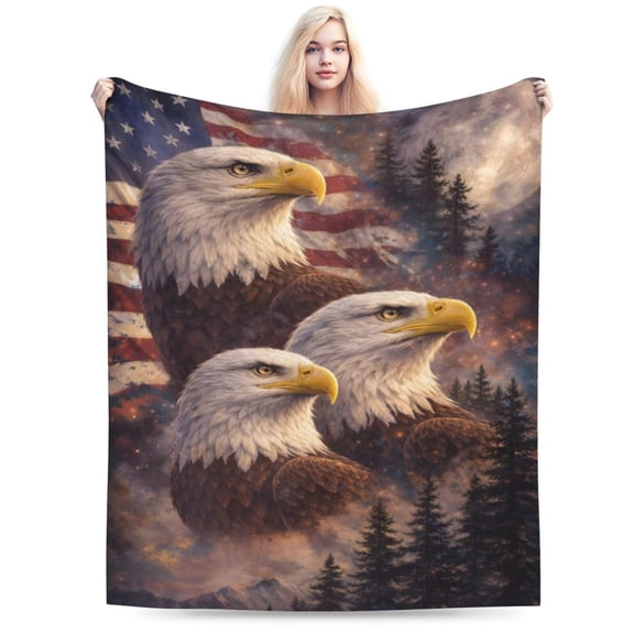 Patriotic Bald Eagle Blanket American Flag Throw for Independence Day Memorial Day Veterans Day Rustic Home Decor 50x40