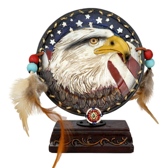 Patriotic Bald Eagle By American Flag With Dreamcatcher Feathers Desktop Plaque