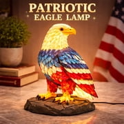 Patriotic Bald Eagle Stained Glass Table Lamp, Red White Blue American Flag LED Night Light, 4th of July Decorative Desk Lamp, Patriotic Home Decor Gift for Veterans & Patriots