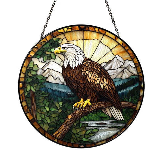 Patriotic Bald Eagle Stained Glass Window Decor, Wildlife Suncatcher Accent for Bold Nature Inspired Homes