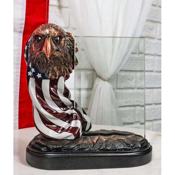 Patriotic Bald Eagle With American Flag Beveled Engravable Glass Frame 6"x4"