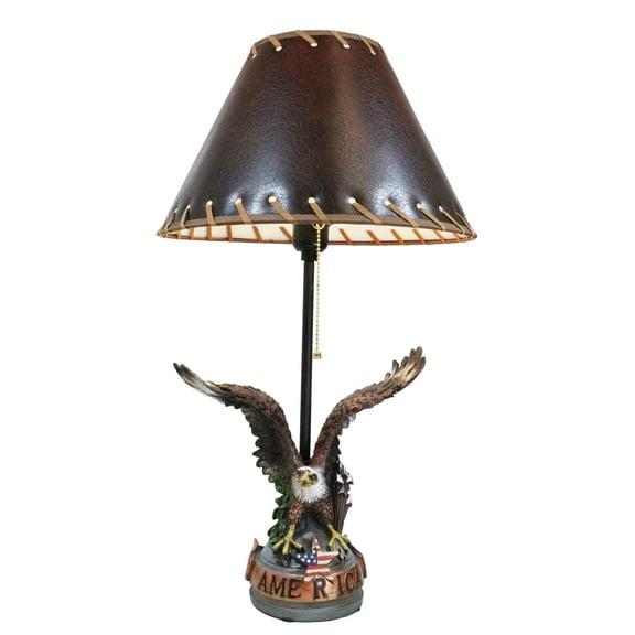 Patriotic Bald Eagle With American Flag Star Memorial Table Lamp Sculpture