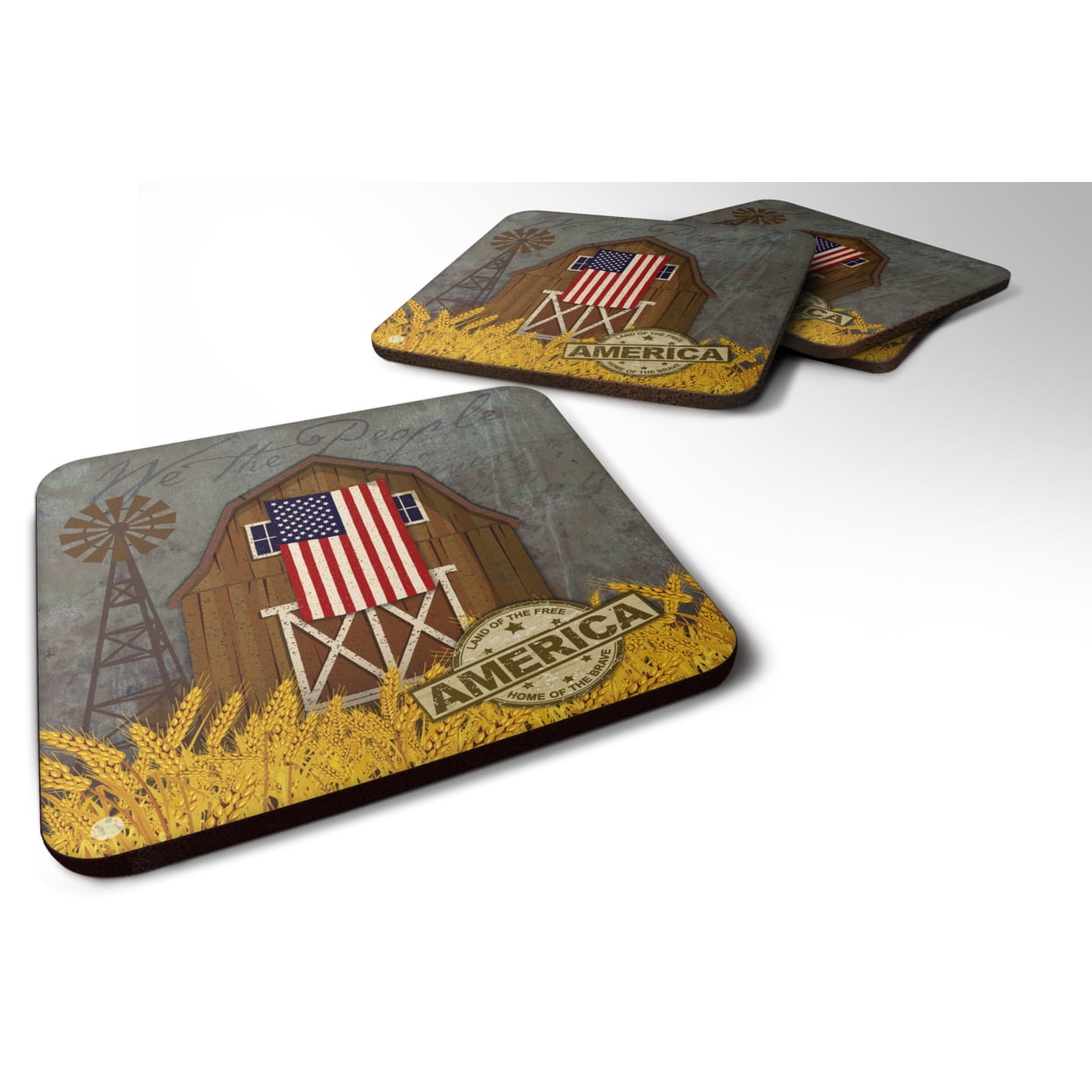 Patriotic Barn Land of America Foam Coaster Set of 4