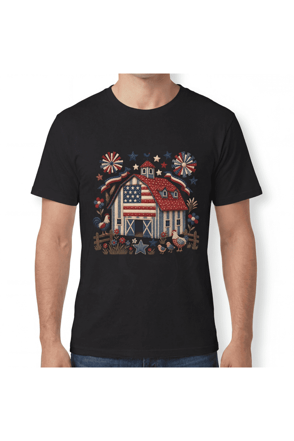 Patriotic Barn T-Shirt, Americana Farmhouse Graphic Tee, Fourth of July Country Shirt