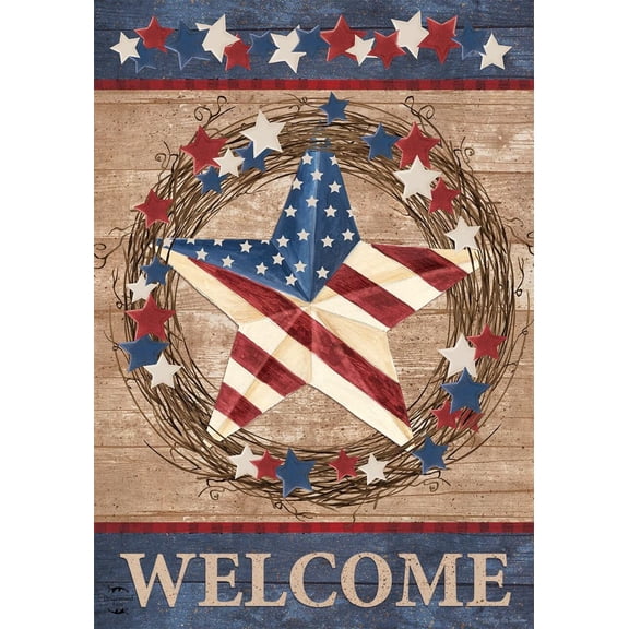 Patriotic Barnstar Welcome Garden Flag Primitive Style 12.5 x 18 Inch Outdoor Decor
