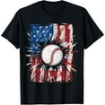 thumbnail image 1 of Patriotic Baseball 4th Of July Men USA American Flag Boys T-Shirt Tops Tee, 1 of 4