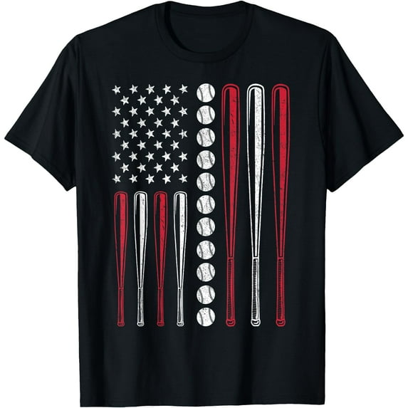 Patriotic Baseball 4th Of July USA American Flag Softstyle Unisex T-Shirt,Black Color,Size XL