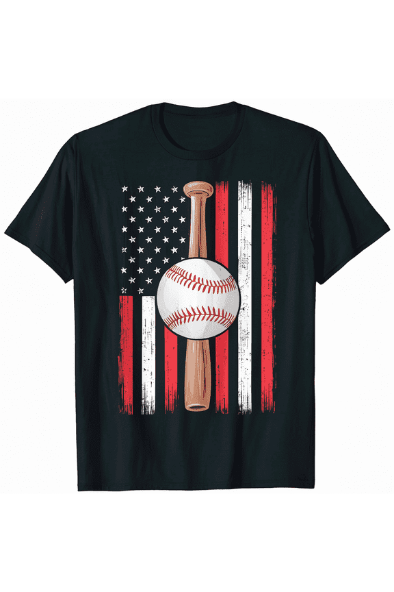 Patriotic Baseball American Flag Men Short Sleeve Summer Graphic T-Shirt