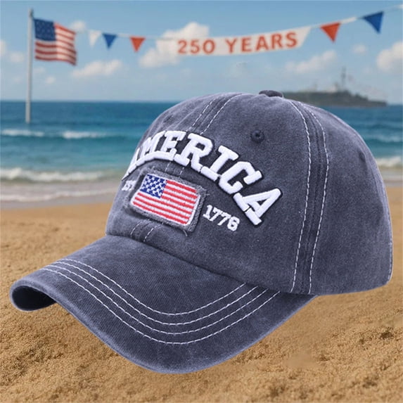 Patriotic Baseball Cap, 1776 2026 Hat, USA Flag Embroidered Hat, Adjustable Vintage Washed Denim Cap for Men and Women, 4th of July, Independence Day and Outdoor Events-Black