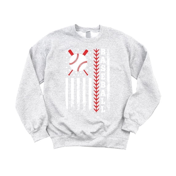 Patriotic Baseball Sweatshirt for Women, Men & Kids - Game Day USA Flag Sports Pullover Gray Sweatshirt Youth Small