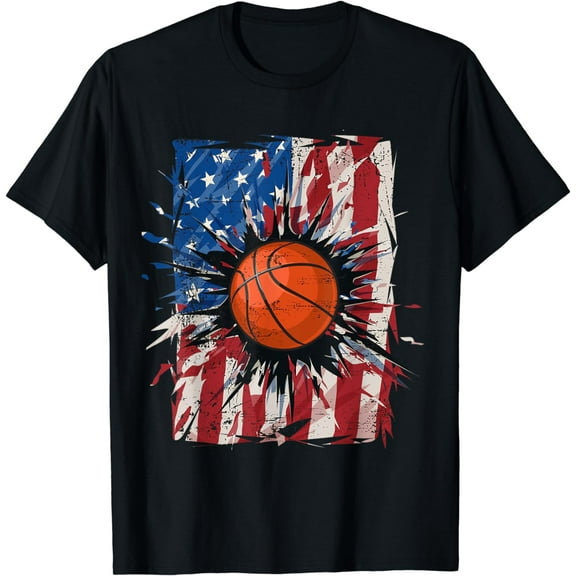 Patriotic Basketball 4th of July Men USA American Flag Boys T-Shirt