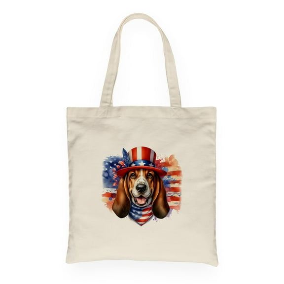 Patriotic Basset Hound Celebrates 4th of July Canvas Tote Bag Bassets Dog Breed Lovers Gifts Idea Reusable Shopping Grocery Bag - 02009