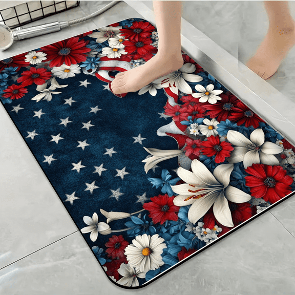 Patriotic Bath Rug Independence Day American Flag Decorative Bathroom Mat Memorial Day Absorbent Flannel Rug,Non Slip Washable Indoor/outdoor Use,Floor Mats Home Festival Decor 16x24 Inch